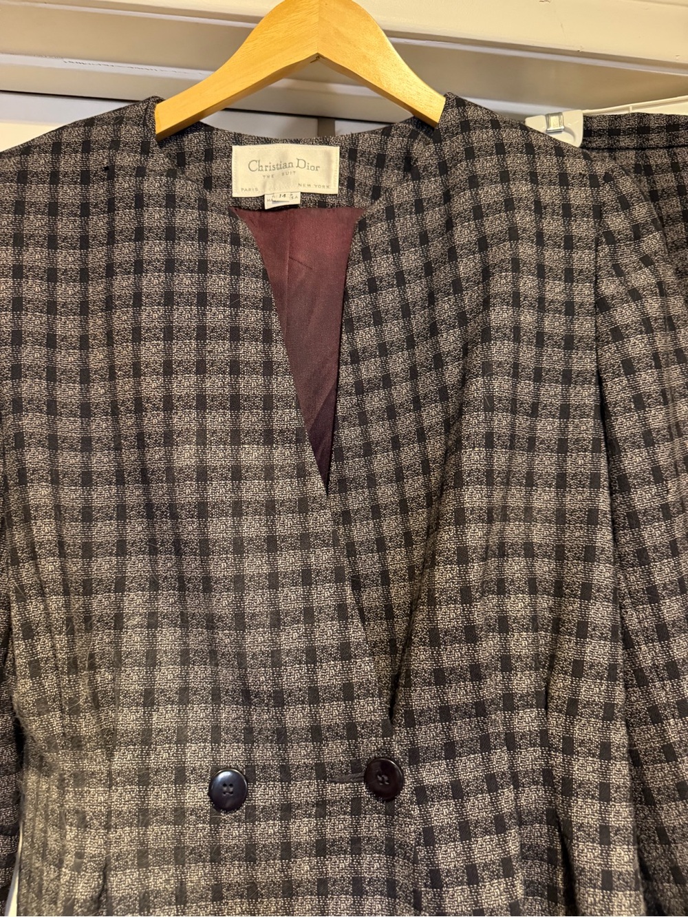 Vintage Christian Dior The Suit Women's Gray Plaid Suit Jacket & Pencil Skirt - Picture 2 of 14